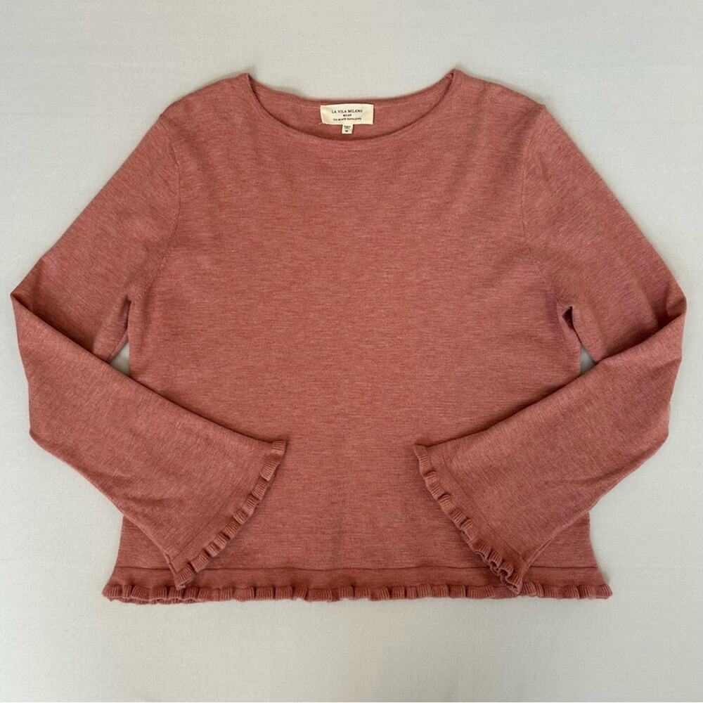 La Vila Milano Bell Sleeve Ruffled Edge Top Pink Medium